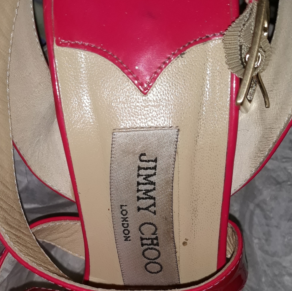JIMMY CHOO “Louisa" Fuchsia Pink Strappy Platform Sandals Shoes 8.5M pre loved - Picture 7 of 15
